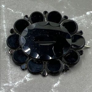 Rare Antique Victorian Black Enamel Mourning Brooch Pin